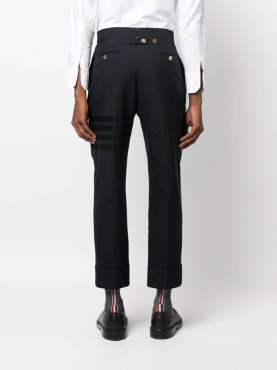 Shop Thom Browne Navy Cropped Trousers In Blue