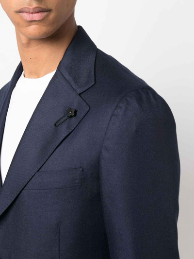 Shop Lardini Black Brooch Single-breasted Blazer In Azul Oscuro