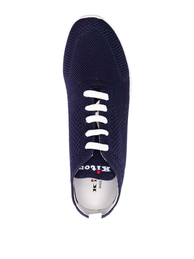 Shop Kiton Blue Knitted Sneakers In Dark Blue