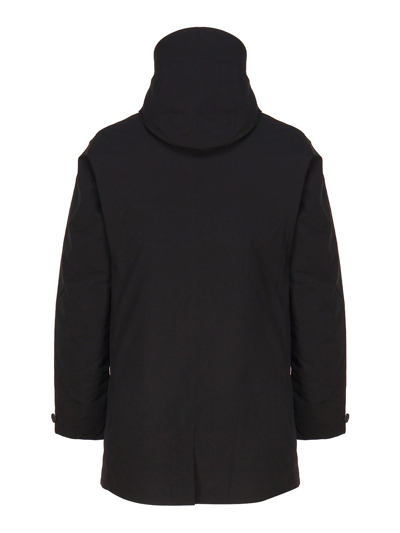 Save The Duck Logo-patch Hooded Coat In Black