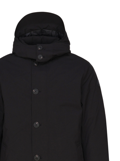 Save The Duck Logo-patch Hooded Coat In Black