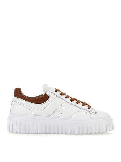 Hogan Contemporary H-stripes Leather Sneakers With Dynamic Design In White
