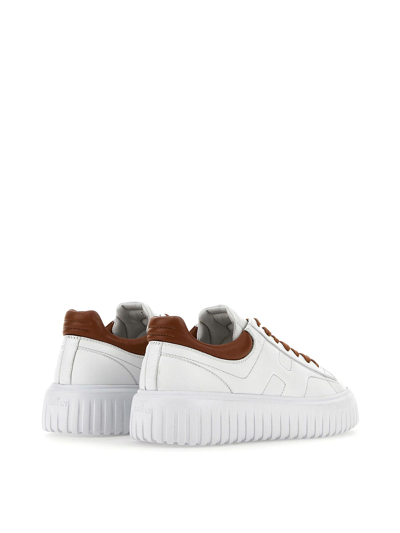 Hogan Contemporary H-stripes Leather Sneakers With Dynamic Design In White