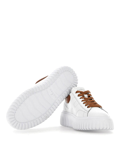 Hogan Contemporary H-stripes Leather Sneakers With Dynamic Design In White