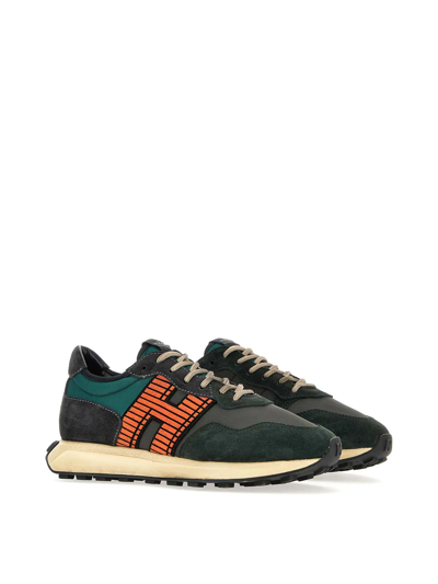 Hogan Dark Green And Black Suede Sneakers In Verde