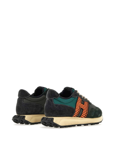 Hogan Dark Green And Black Suede Sneakers In Verde