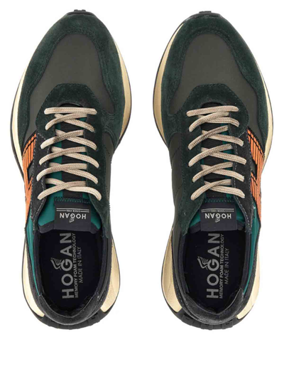 Hogan Dark Green And Black Suede Sneakers In Verde