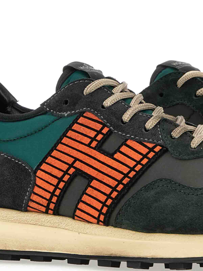 Hogan Dark Green And Black Suede Sneakers In Verde