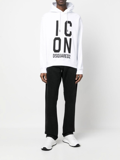 Dsquared2 'icon Squared' Cool Fit Hoodie With Logo Print In Blanco