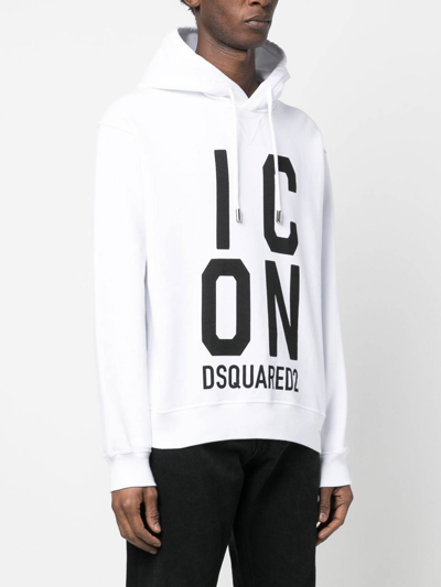 Dsquared2 'icon Squared' Cool Fit Hoodie With Logo Print In Blanco