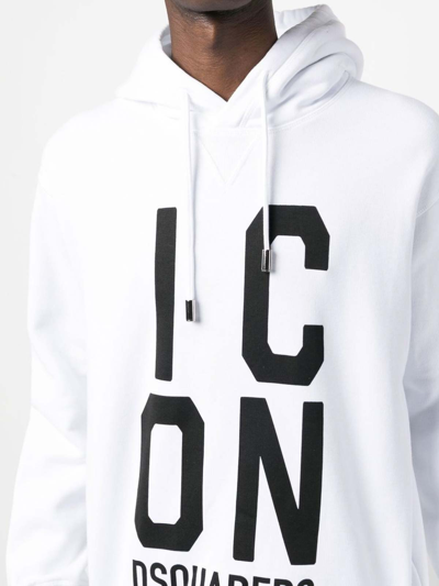 Dsquared2 'icon Squared' Cool Fit Hoodie With Logo Print In Blanco