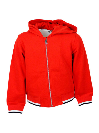 Burberry Sweatshirt With Hood And Zip Closure In Cotton Jersey With University Logo Lettering Prints On The B In Red