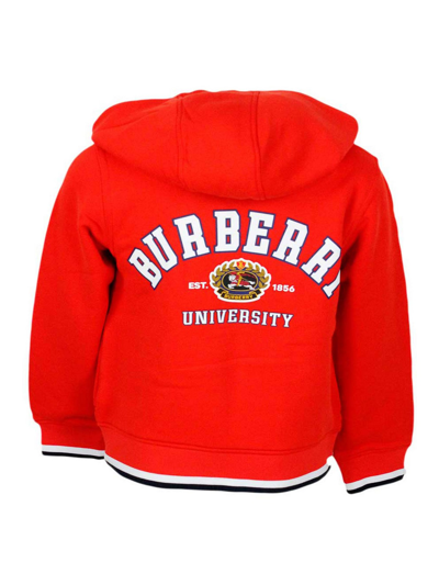 Burberry Sweatshirt With Hood And Zip Closure In Cotton Jersey With University Logo Lettering Prints On The B In Red
