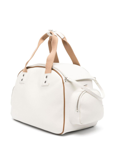 Shop Dsquared2 Logo-print Leather Duffle Bag In Blanco