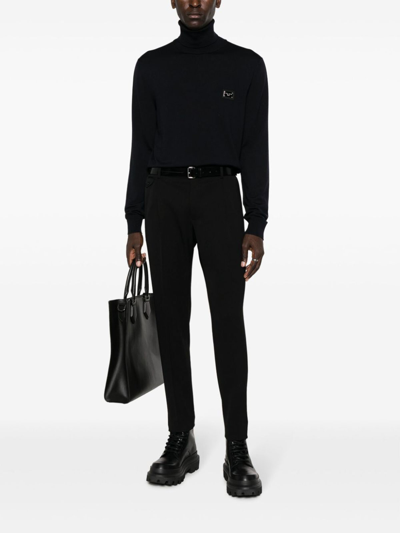 Dolce & Gabbana Slim Fit Cotton Trousers With Back Pockets In Black