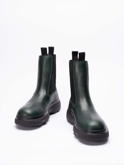 Shop Burberry Chelsea Creeper Leather Boots In Verde Oscuro