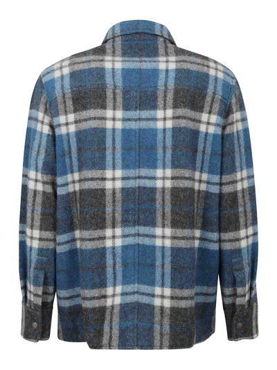 Alanui Patterned Wool Shirt With Flap Pockets In Light Blue