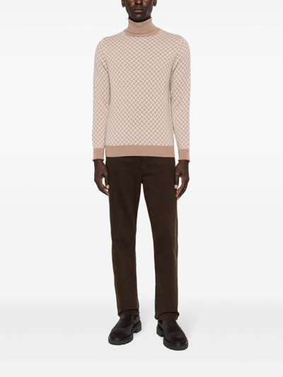 Drumohr Geometric Pattern Turtleneck Sweater With Ribbed Trim In Multicolour