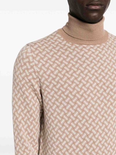 Drumohr Geometric Pattern Turtleneck Sweater With Ribbed Trim In Multicolour