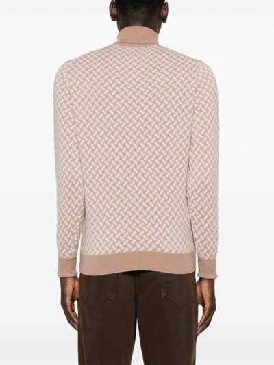 Drumohr Geometric Pattern Turtleneck Sweater With Ribbed Trim In Multicolour
