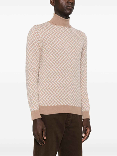 Drumohr Geometric Pattern Turtleneck Sweater With Ribbed Trim In Multicolour
