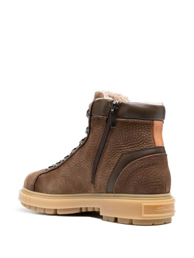 Santoni Lace-up Leather Ankle Boots In Brown