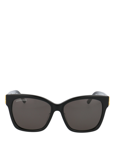 Shop Balenciaga Acetate Sunglasses With Golden Monogram In Black
