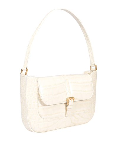 Shop By Far Miranda Croc Print Shoulder Bag In Cream