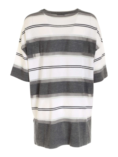 Brunello Cucinelli Striped Oversize Pullover In Grey And White In Grey