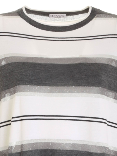 Brunello Cucinelli Striped Oversize Pullover In Grey And White In Grey