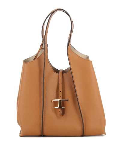 Shop Tod's Hammered Leather Tote In Light Brown
