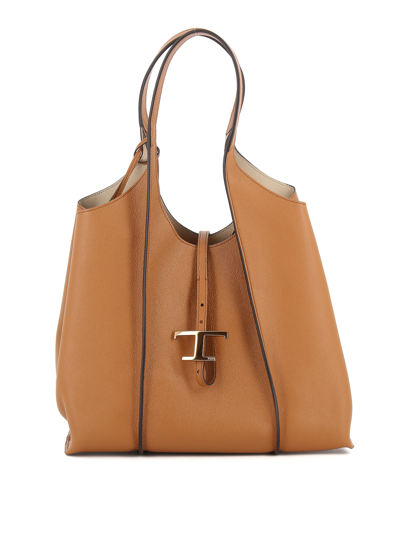Tod's Mini T Timeless Leather Bag In Light Brown