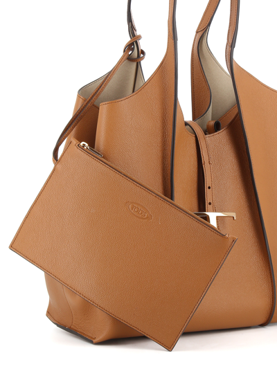 Tod's Mini T Timeless Leather Bag In Light Brown
