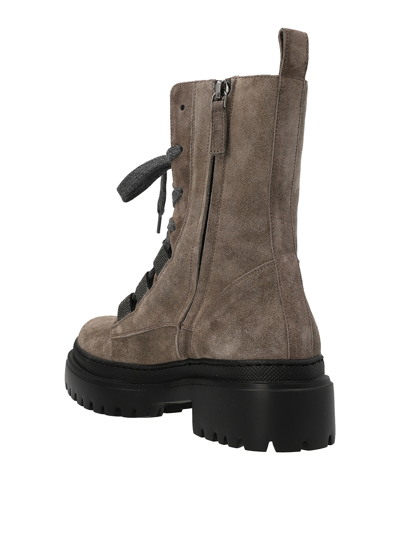 Brunello Cucinelli Suede Combat Boots In Grey