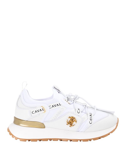 Shop Roberto Cavalli White Leather Blend Sneakers
