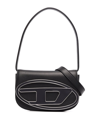Diesel Rectangular Leather Shoulder Bag With Single Handle In Black