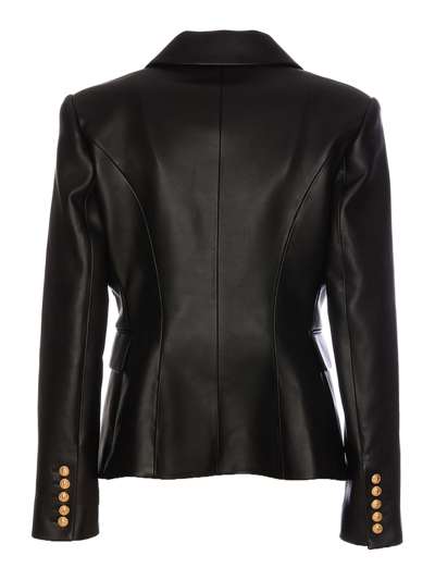 Shop Balmain Leather 6 Button Classic Blazer In Negro