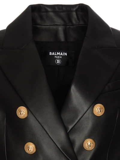 Shop Balmain Leather 6 Button Classic Blazer In Negro