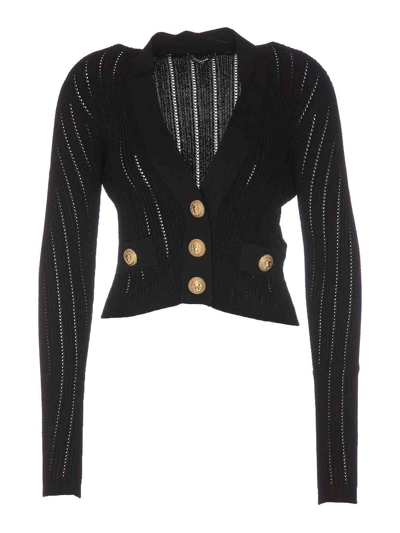 Shop Balmain Knitted Crop Cardigan In Black
