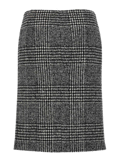 Tom Ford High-waisted Knee-length Fitted Houndstooth Skirt In Blanco