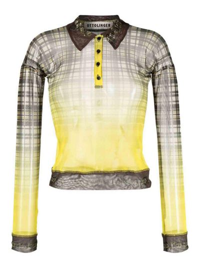 Shop Ottolinger Checked Polo Shirt In Yellow