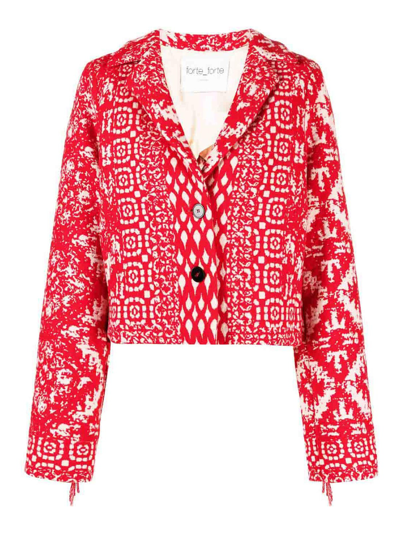 Shop Forte Forte Jacquard Wool Blend Short Jacket In Rojo