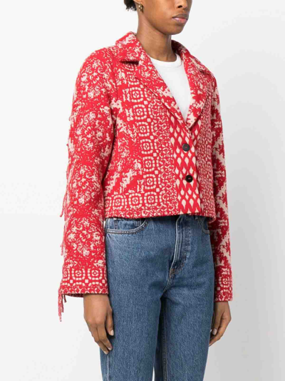 Shop Forte Forte Jacquard Wool Blend Short Jacket In Rojo