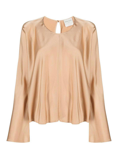 Shop Forte Forte Silk Satin Roundneck Shirt In Beige