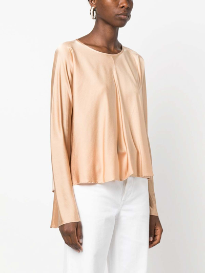 Shop Forte Forte Silk Satin Roundneck Shirt In Beige