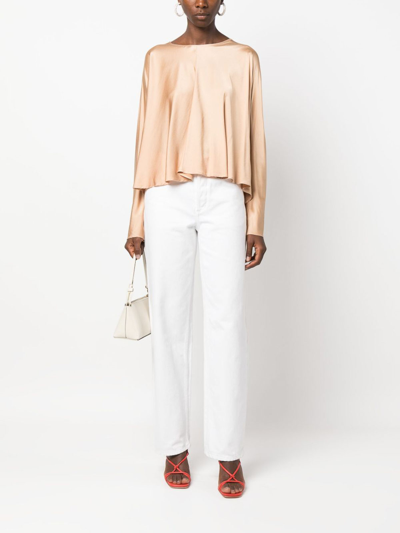 Shop Forte Forte Silk Satin Roundneck Shirt In Beige