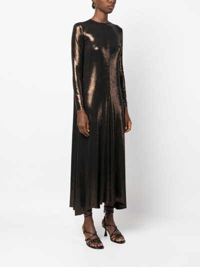 Shop Forte Forte Laminated Long Dress In Brown