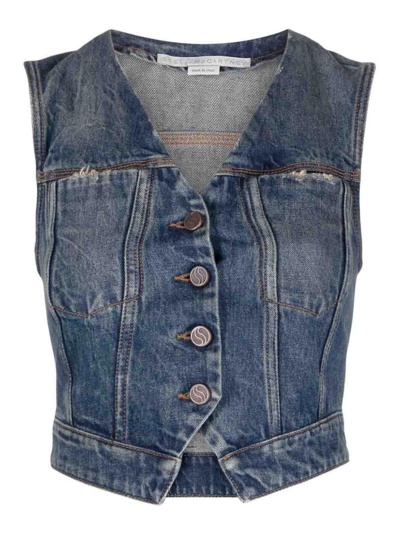 Shop Stella Mccartney Denim Cropped Vest In Blue