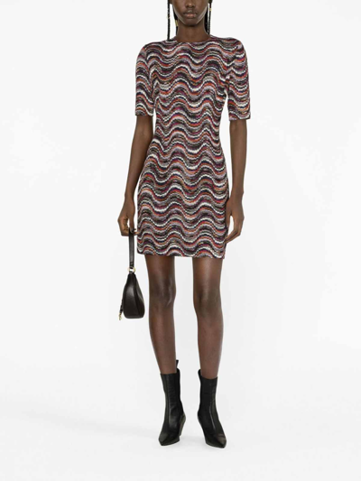 Shop Missoni Waves Pattern Short Dress In Multicolour