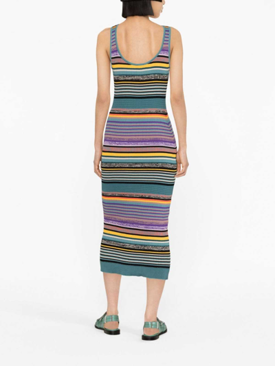 Shop Ps By Paul Smith Striped Midi Dress In Multicolour